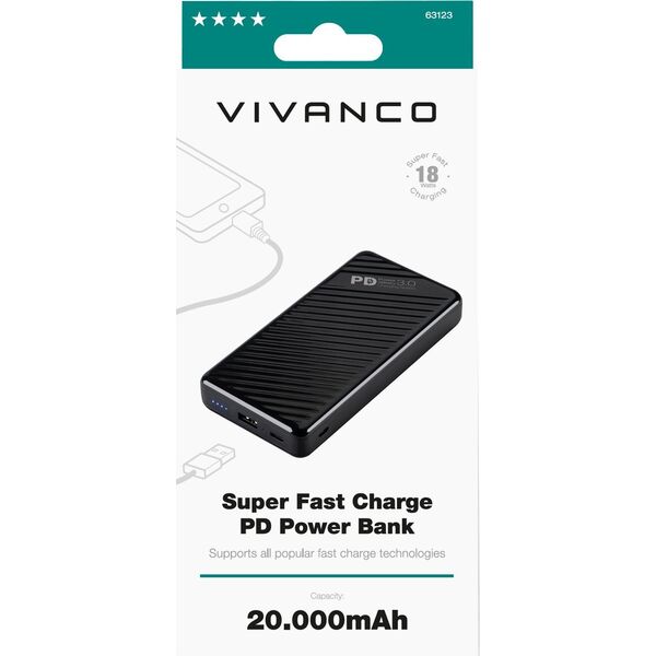 Powerbank Vivanco Vivanco power bank 20000mAh Super Fast PD 18W (63123)