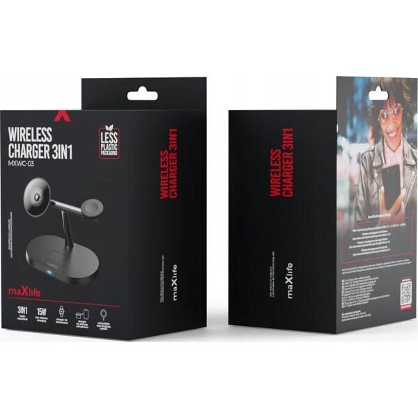 Ładowarka MaxLife  Maxlife wireless charger 3in1 15W, black (MXWC-03)