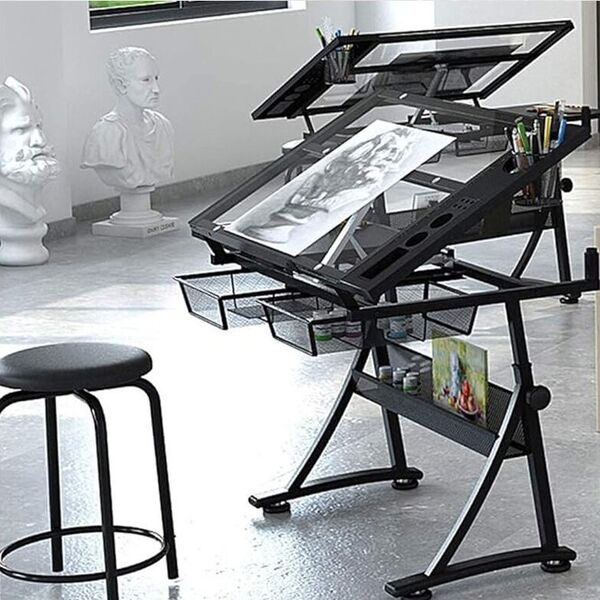 Biurko DNA DNA PRO DESK 1 biurko stół kreślarski z szufladami szkło hartowane 120x60 cm