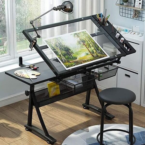 Biurko DNA DNA PRO DESK 1 biurko stół kreślarski z szufladami szkło hartowane 120x60 cm
