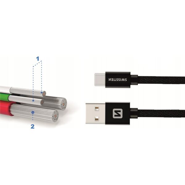 Kabel USB Swissten Swissten 71521101 kabel USB 0,2 m USB A USB C Czarny