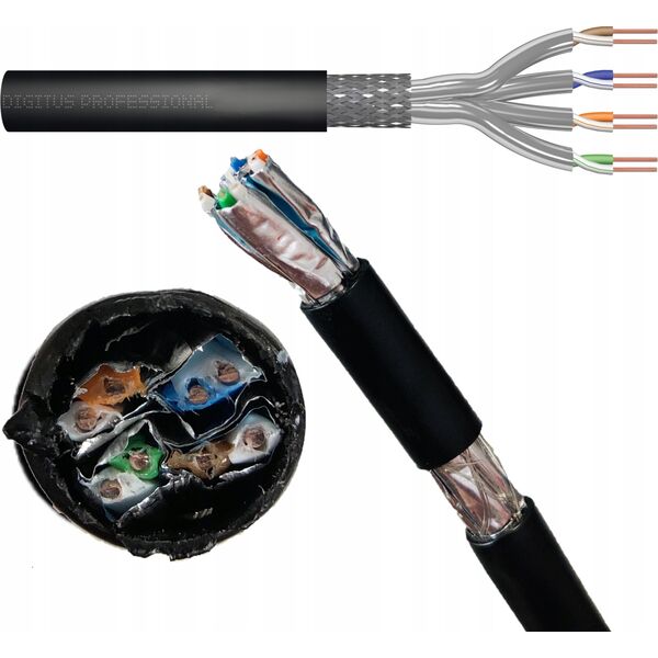 Digitus Kabel instalacyjny zewnętrzny suchy DIGITUS kat.7,S/FTP, Fca, AWG 23/1, PE, 500m, czarny, szpula