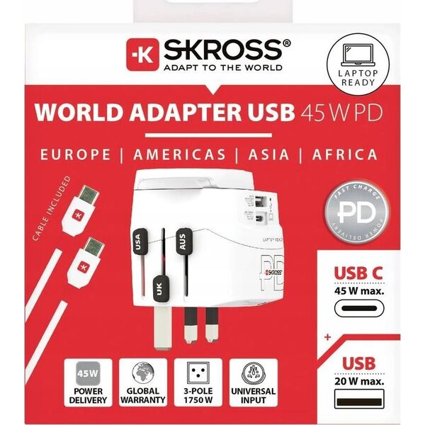 Skross Adapter podróżny PRO Light USB AC45PD