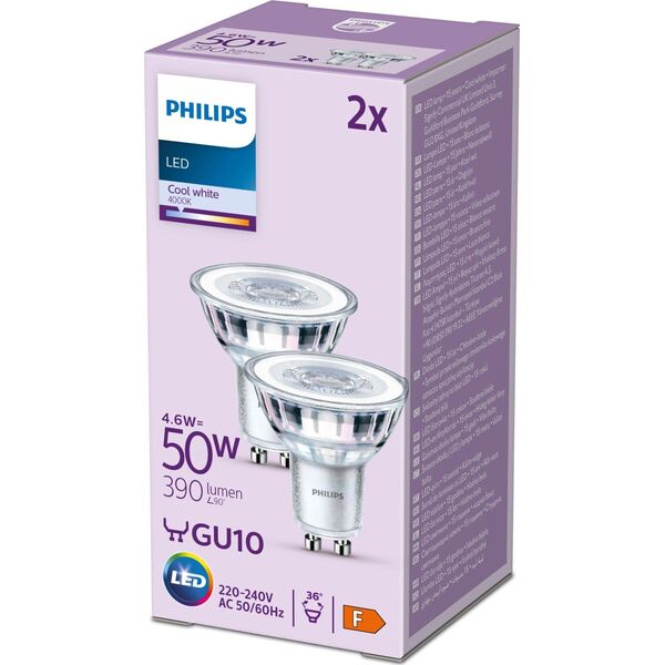 Signify Philips LED classic Lampe 50W GU10 Kaltweiß 390lm Silber 2er P