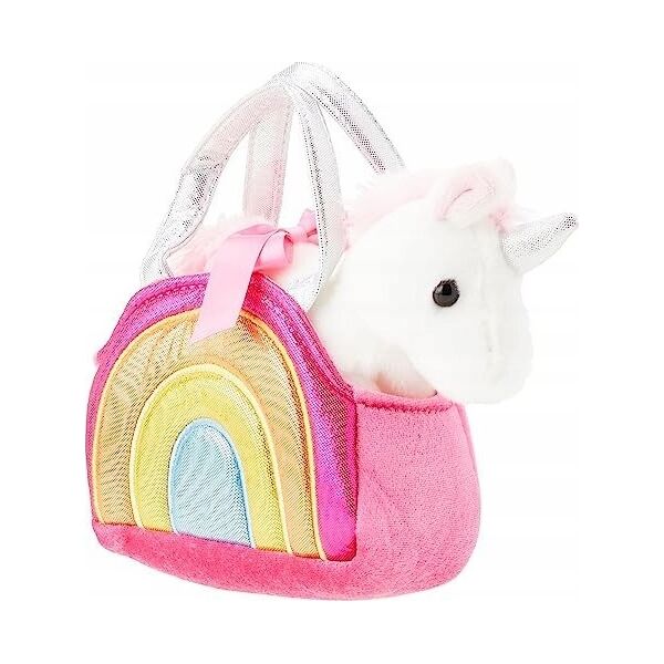 Wisdom Publications,U.S. AURORA Fancy Pals Plush Unicorn in a pink bag, 17 cm