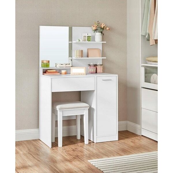 Costway Toaletka, Toaletka, Toaletka Z Lustrem, 1 Szuflada, 2 Półki, Szafka Do Przechowywania, Organizer Do Makijażu, Biały Rdt119w01 Lu