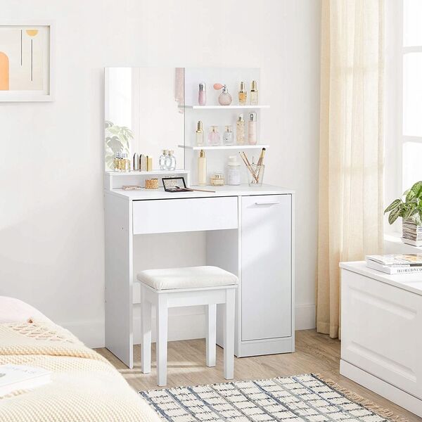 Costway Toaletka, Toaletka, Toaletka Z Lustrem, 1 Szuflada, 2 Półki, Szafka Do Przechowywania, Organizer Do Makijażu, Biały Rdt119w01 Lu