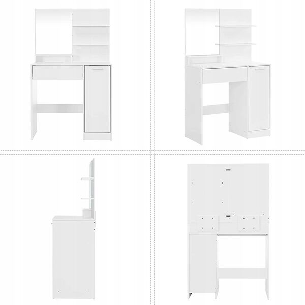 Costway Toaletka, Toaletka, Toaletka Z Lustrem, 1 Szuflada, 2 Półki, Szafka Do Przechowywania, Organizer Do Makijażu, Biały Rdt119w01 Lu