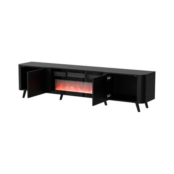 Cama Meble Szafka RTV VOLARE 200x39x49 czarny mat + kominek
