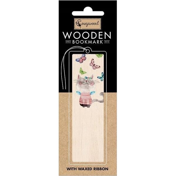 Cozywood Zakładka drewniana Kot i motyle