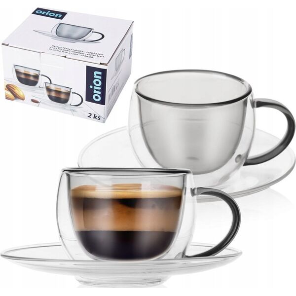 Orion Filiżanki termiczne ze spodkiem z podwójną ścianką do kawy espresso DOUBLE 90 ml 2 szt.