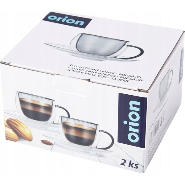 Orion Filiżanki termiczne ze spodkiem z podwójną ścianką do kawy espresso DOUBLE 90 ml 2 szt.