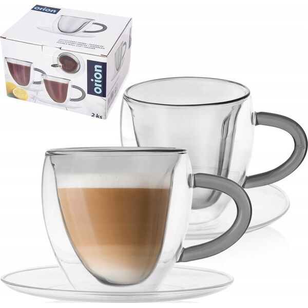 Orion Filiżanki termiczne ze spodkiem z podwójną ścianką do kawy i herbaty DOUBLE 160 ml 2 szt.