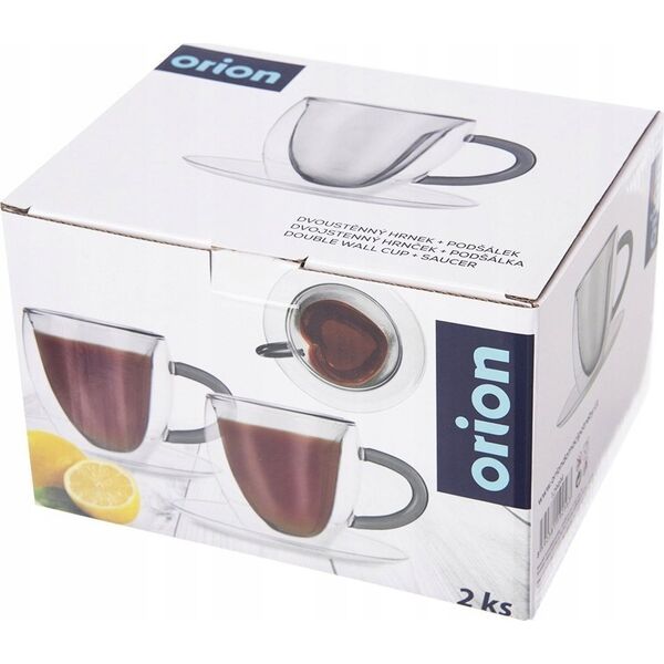 Orion Filiżanki termiczne ze spodkiem z podwójną ścianką do kawy i herbaty DOUBLE 160 ml 2 szt.