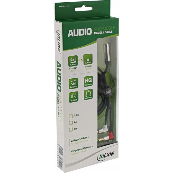 InLine InLine® Slim Audio Plane headphone adpter cable, 2x 3.5mm M to 3.5mm F 3pin, 0.15m