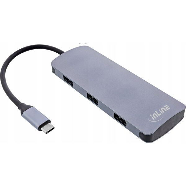InLine InLine® USB 3.2 Gen.2 Hub, 4x USB-C + 3x USB-A, PD 100W, aluminium, grey