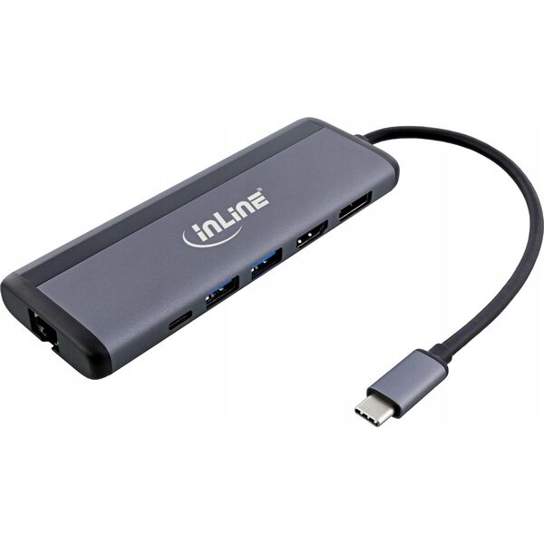 InLine InLine® 8-in-1 USB-C Multihub Dockingstation, HDMI, DisplayPort, USB 3.2, PD 3.0 100W, MST