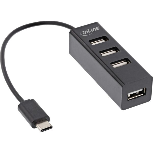 InLine InLine® USB 2.0, 4-Port Hub, USB-C male to 4x USB-A female, black, 15cm, slim design