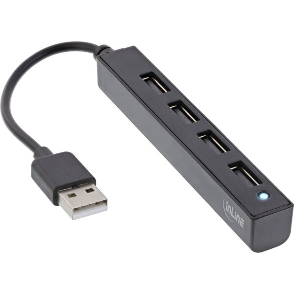 InLine InLine® USB 2.0 HUB, 4 port, USB-A male to 4x USB-A female, black, 15cm, slim design