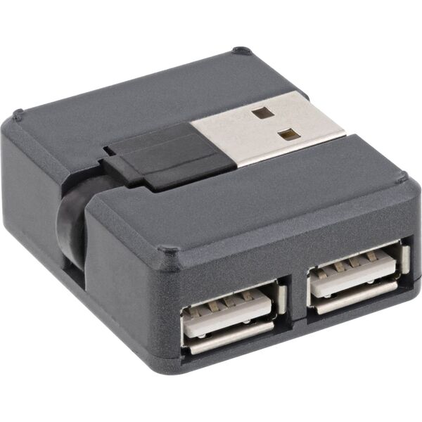 InLine InLine® USB 2.0 4-Port Hub, USB-A male to 4x USB-A female, black, 4cm, slim design