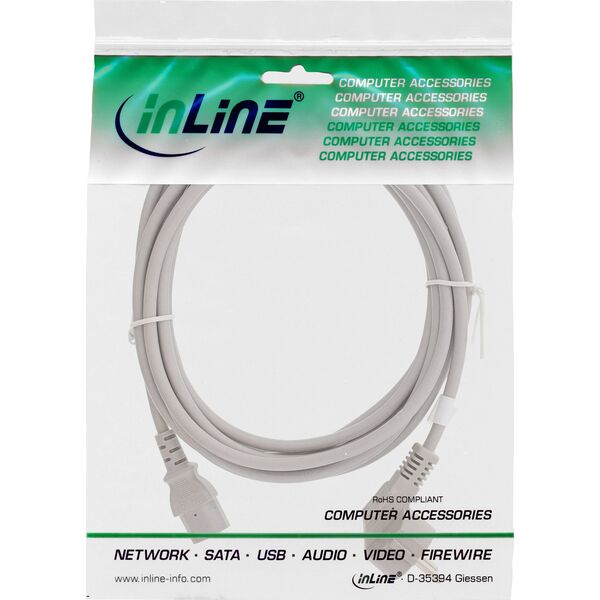Kabel zasilający InLine InLine® Power Cable German to 3 Pin IEC C13 5m grey
