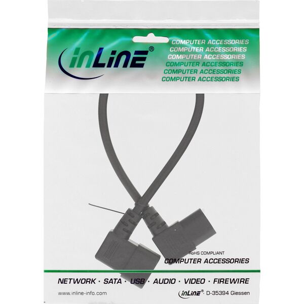 Kabel zasilający InLine InLine® Power cable, C13 to C14, black, 1,0m angled