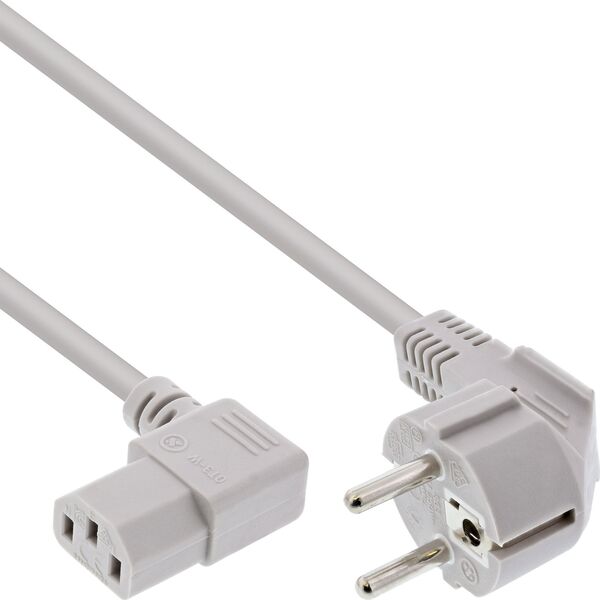 Kabel zasilający InLine InLine® Power cable, Schutzkontakt CEE7/7 angeled to 3pin IEC-C13 angeled, grey, 0.5m