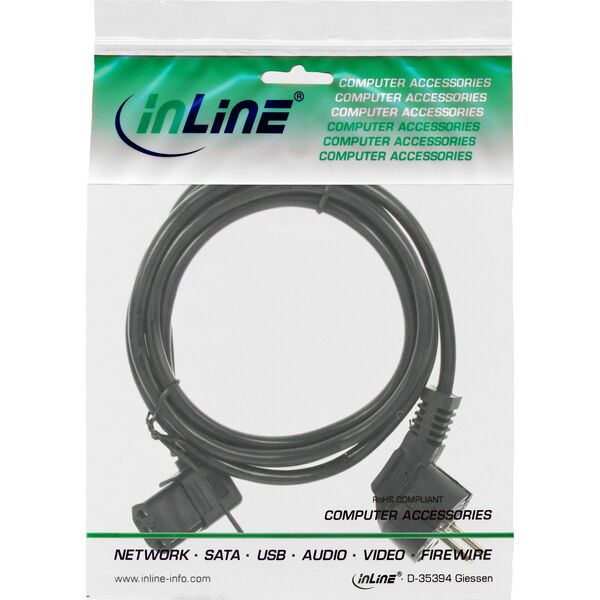 Kabel zasilający InLine InLine® Power cable, Schutzkontakt angled to C13 left angeled, black, 5m