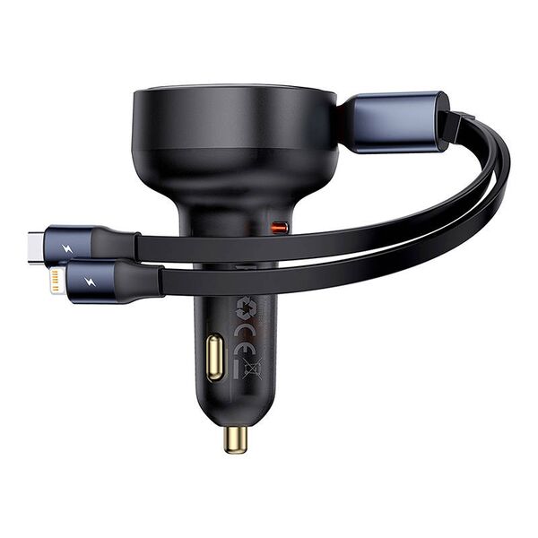 Baseus Enjoyment USB-C car charger with USB-C / Lightning cable 60 W (black)