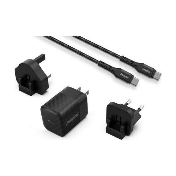 Ładowarka Energizer Energizer Ultimate - Ładowarka sieciowa Multiplug EU / UK / US GaN 20W PD + kabel USB-C (Czarny)