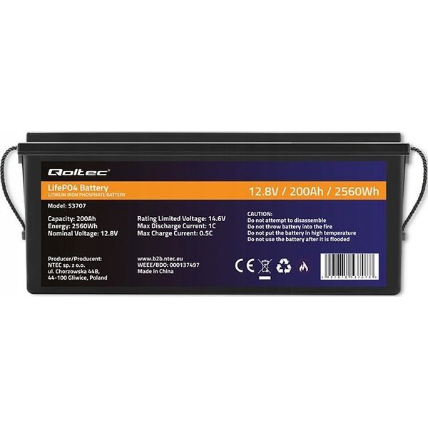 Qoltec QOLTEC AKUMULATOR LIFEPO4 LITOWO-ŻELAZOWO-FOSFORANOWY | 12.8V | 200AH | 2560WH | BMS