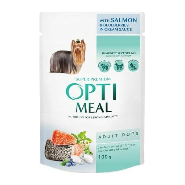 Synteza OPTIMEAL PIES sasz.100g ADULT ŁOSOŚ       BORÓWKI w sosie /12