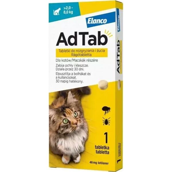 Elanco AdTab Tabletka na Kleszcze i Pchły dla Kota 2-8kg 1szt