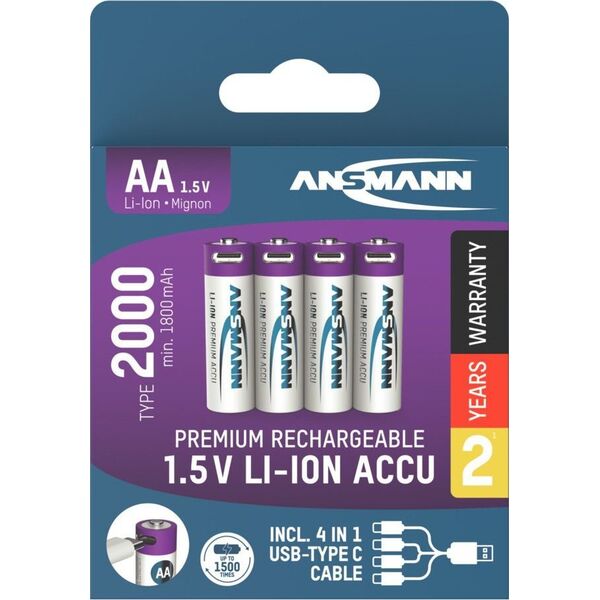 Ansmann ANSMANN 1312-0036 Li-Ion rechargeable batteries Mignon AA type 2000 (min. 1800 mAh) 4-pack box