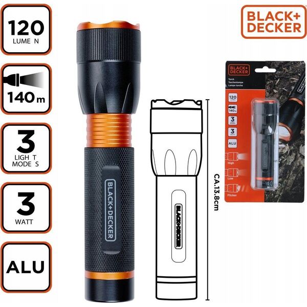 Latarka Black+Decker LATARKA TAKTYCZNA ALUMINIOWA 3W 120LUMENÓW BLACK + DECKER