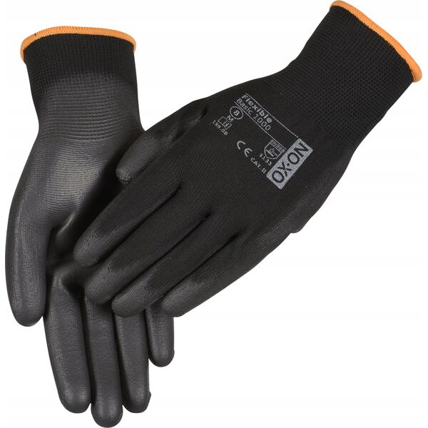 OX-ON handske Black Flex - Finger Coated, str. 9