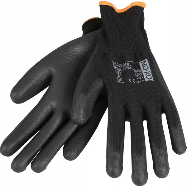 OX-ON handske Black Flex - Finger Coated, str. 9