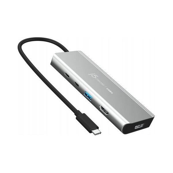 HUB USB j5create j5create JCD401 USB4™ Dual 4K Multi-Port Hub, Silver, Wired, USB 3.2 Gen 2 (3.1 Gen 2) Type-C, 85 W, Silver, 10 Gbit/s, 4K Ultra HD