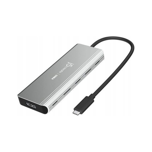 HUB USB j5create j5create JCD401 USB4™ Dual 4K Multi-Port Hub, Silver, Wired, USB 3.2 Gen 2 (3.1 Gen 2) Type-C, 85 W, Silver, 10 Gbit/s, 4K Ultra HD