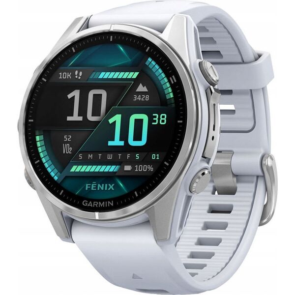 Zegarek sportowy Garmin Garmin Fenix 8 43 mm AMOLED Srebrny z białym paskiem [010-02903-00]
