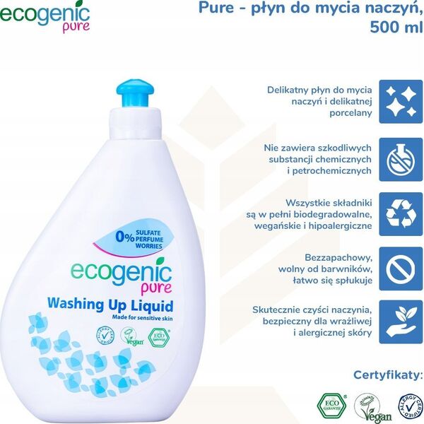 ECOGENIC Ecogenic Pure, Płyn do mycia naczyń, bezzapachowy, 500 ml
