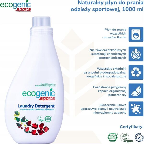 ECOGENIC Ecogenic Sports, Płyn do prania odzieży sportowej, 1000 ml