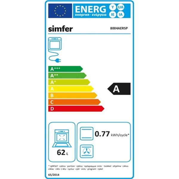 Piekarnik Simfer Simfer | Oven | 8004AERSP | 62 L | Electric | Manual | Mechanical control | Height 60 cm | Width 60 cm | Black