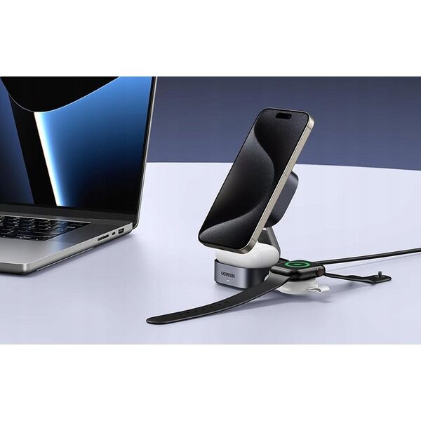 Ładowarka Ugreen Ładowarka indukcyjna Qi 2w1 UGREEN W702 iPhone, AirPods, 15W szara