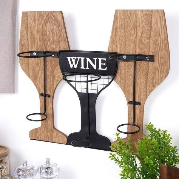Home Styling Collection Wieszak na butelki wina drewniany metalowy 40x11x35 cm