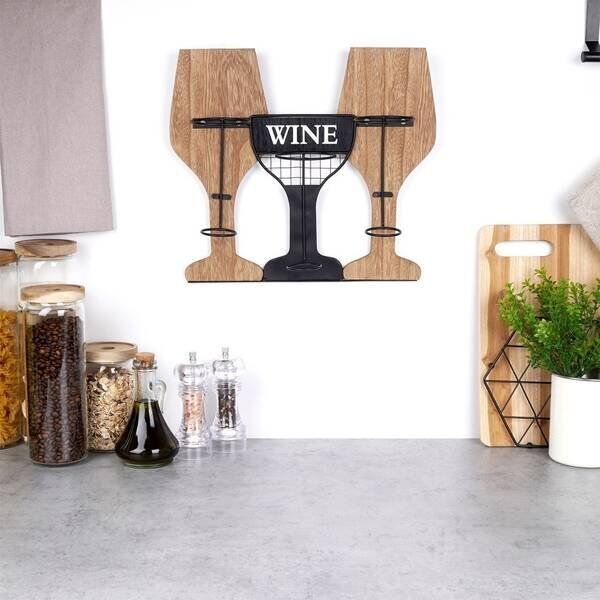 Home Styling Collection Wieszak na butelki wina drewniany metalowy 40x11x35 cm
