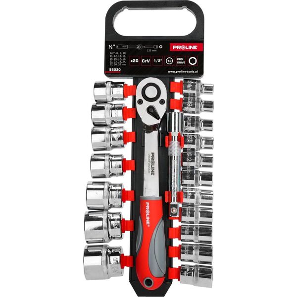 PRO Zestaw 20 szt. nasadek,  crv,1/2",8-32mm,przedłużka,proline