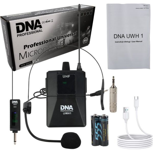 Mikrofon DNA NAGŁOWNY MIKROFON BEZPRZEWODOWY BODYPACK + ODBIORNIK UHF 560-590 MHZ
