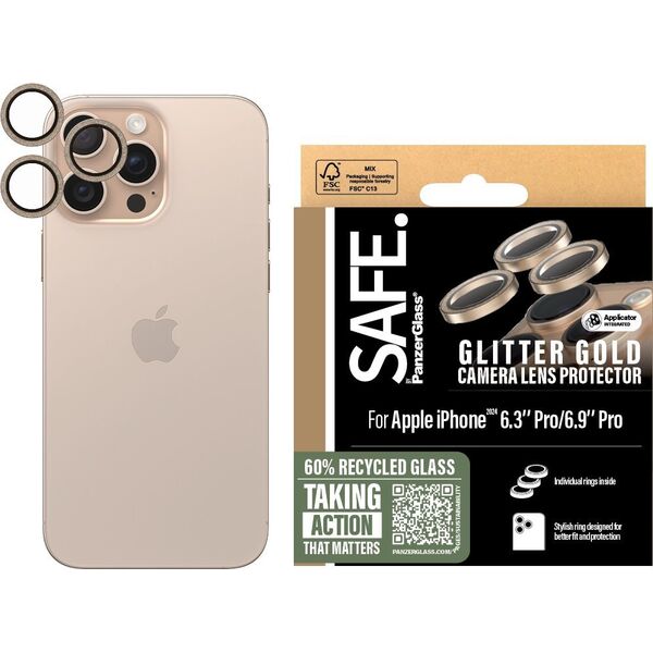 PanzerGlass SAFE Camera  Protector Glitter Gold iPhone '24 6.1"  6.7"