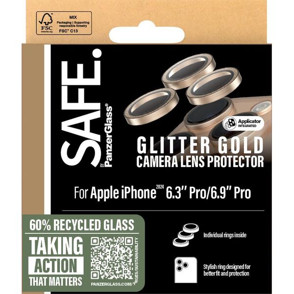 PanzerGlass SAFE Camera  Protector Glitter Gold iPhone '24 6.1"  6.7"